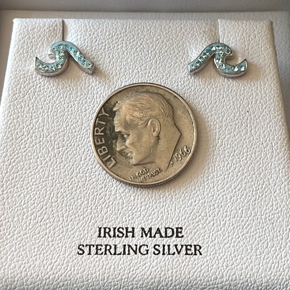 Ocean Jewelry Sterling Silver Aqua Wave Stud Earrings New Never Worn - Picture 3 of 4